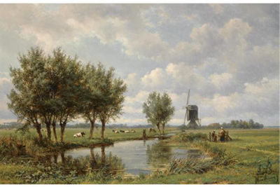 A PEASANT FAMILY ON A PATH ALONG A WATERWAY by Jan Willem Van Borselen - Auction record, sale price, and art valuation. Compare with similar artists and explore comparable artworks.