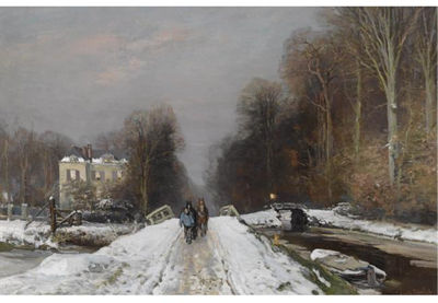 FIGURES ON A SNOWY LANE IN THE HAAGSE BOS
