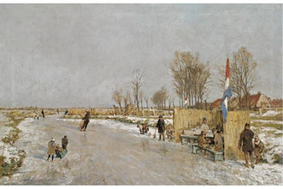 'IJSVREUGDE OP HOLLAND'S VAARTEN' (WINTER FUN ON A DUTCH CANAL)