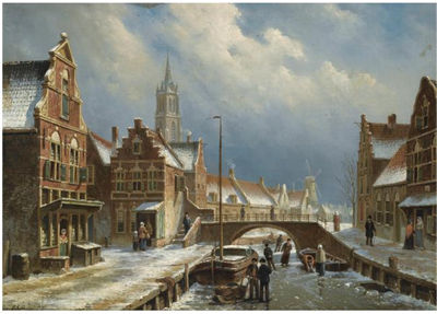 FIGURES ON A FROZEN CANAL IN A DUTCH TOWN by Oene Romkes Jongh - Auction record, sale price, and art valuation. Compare with similar artists and explore comparable artworks.