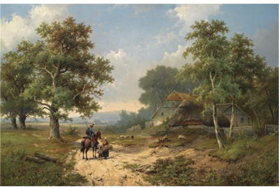 CONVERSING FIGURES IN A SUMMER LANDSCAPE, GUILDFORD