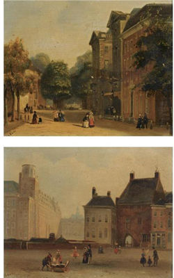 A VIEW OF THE KORTE VOORHOUT TOWARDS THE HAAGSE COMEDIE, THE HAGUE; A VIEW OF THE BUITENHOF WITH THE GEVANGENPOORT, THE HAGUE (A PAIR) by Carel Jacobus Behr - Auction record, sale price, and art valuation. Compare with similar artists and explore comparable artworks.
