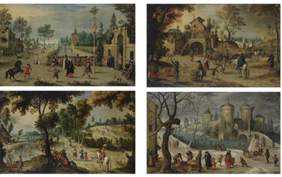 A SET OF FOUR LANDSCAPES REPRESENTING THE FOUR SEASONS: SPRING; SUMMER; AUTUMN; WINTER