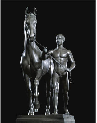 A PATINATED BRONZE GROUP OF 'DER ROSSLENKER'