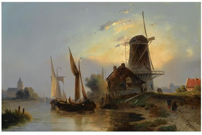 MOORED BOATS NEAR A WINDMILL by Adrianus Jacobus Vrolijk - Auction record, sale price, and art valuation. Compare with similar artists and explore comparable artworks.