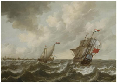DUTCH SHIPPING IN STORMY WATERS, OFF THE COAST OF MIDDELBURG