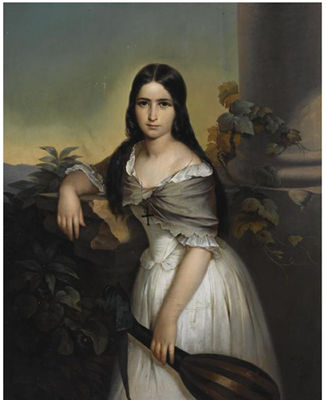 PORTRAIT OF A YOUNG WOMAN HOLDING A MANDOLIN