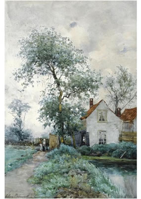 FIGURES NEAR A HOUSE IN THE OUTSKIRTS OF THE HAGUE