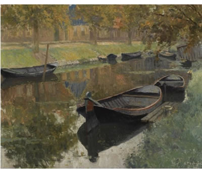 A BOAT IN A CANAL, ENKHUIZEN