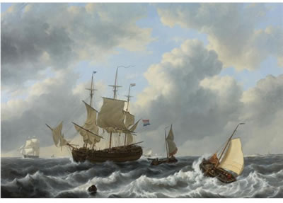 A THREEMAST AND OTHER VESSELS IN AN ESTUARY