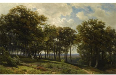 A MOTHER AND CHILD IN A FOREST LANDSCAPE