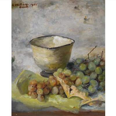 A STILL LIFE WITH GRAPES AND A BOWL