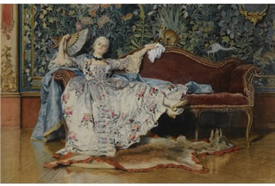 A RECLINING LADY WITH A FAN