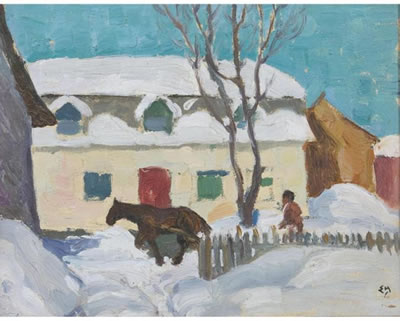 WINTER SNOW SCENE, QUEBEC FARM