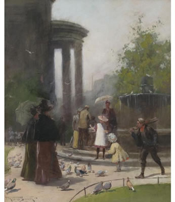 FEEDING PIGEONS, ST. PAUL'S CHURCH YARD
