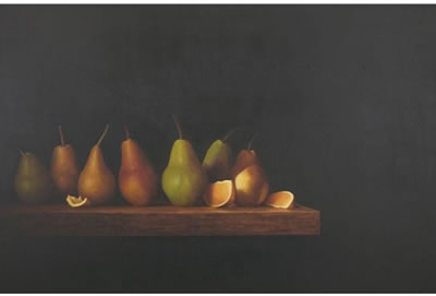 STILL LIFE WITH SEVEN PEARS AND ORANGE SLICES