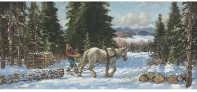 PULLING THE CHAINED LOG TO THE SLEDGE