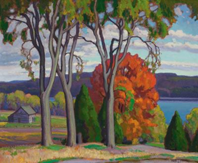 CABIN BY THE LAKE IN AUTUMN