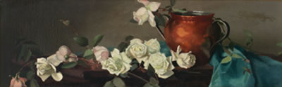 STILL LIFE WITH COPPER POT AND ROSES