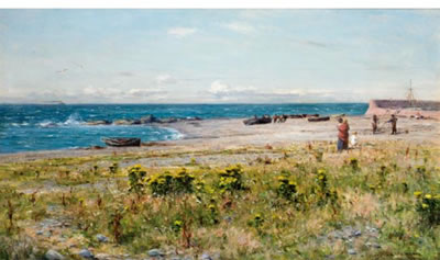 Sample artwork by Joseph Henderson (1832 - 1908), known for landscape, portrait and marine and working men genre scene painting - View similar artists and auction records
