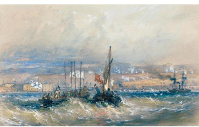 MEETING OF ENGLISH AND RUSSIAN FLAGS OF TRUCE OFF SEBASTOPOL DURING THE CRIMEAN WAR by Sir Oswald Walter Brierly - Auction record, sale price, and art valuation. Compare with similar artists and explore comparable artworks.