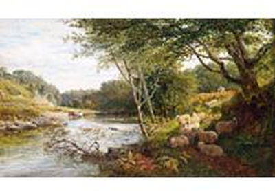 A SHEPHERD AND SHEEP ON A BANK BY A RIVER, CATTLE WATERING BEYOND by George Shalders - Auction record, sale price, and art valuation. Compare with similar artists and explore comparable artworks.