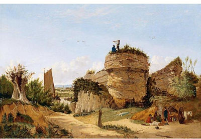 VIEW OF BURGH CASTLE, NORFOLK, LOOKING TOWARDS REEDHAM, WITH A GYPSY FAMILY ENCAMPED IN THE FOREGROUND by Alfred Stannard - Auction record, sale price, and art valuation. Compare with similar artists and explore comparable artworks.