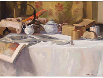 STILL LIFE WITH TEAPOT AND BOOKS