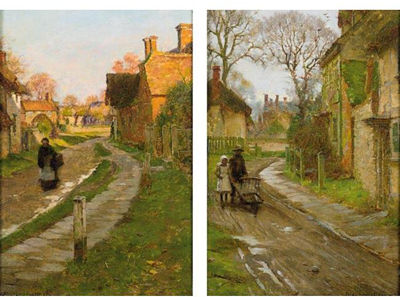 VILLAGE SCENES (a pair) by William Teulon Blandford Fletcher - Auction record, sale price, and art valuation. Compare with similar artists and explore comparable artworks.