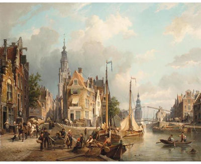 A VIEW OF THE OUDESCHANS WITH THE ZUIDERKERK AND THE MONTELBAANSTOREN IN THE DISTANCE, AMSTERDAM