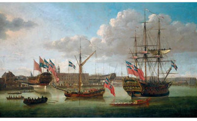 DEPTFORD DOCKYARD, SHOWING THE LAUNCH OF THE MEDWAY, 1754 by John (The Elder) Cleveley - Auction record, sale price, and art valuation. Compare with similar artists and explore comparable artworks.