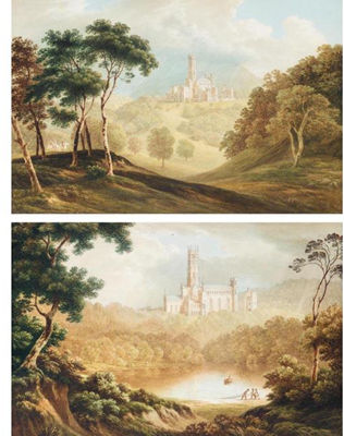 A VIEW OF FONTHILL ABBEY FROM THE SOUTH WEST; A VIEW OF FONTHILL ABBEY FROM THE SOUTH
