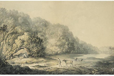 A SETTLEMENT ON THE SHORE OF THE ISLAND OF PULO CONDORE, SOUTH SEAS