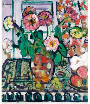 STILL LIFE WITH DAHLIAS AND FRUIT