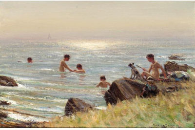 CHILDREN BATHING AT BALLANTRAE by Patrick Downie - Auction record, sale price, and art valuation. Compare with similar artists and explore comparable artworks.
