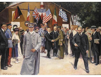 A BREAK DURING THE SIGNING OF THE PEACE TREATY