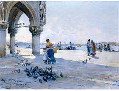 DANDO DE COMER A LAS PALOMAS, VENECIA (FEEDING THE PIGEONS, VENICE)