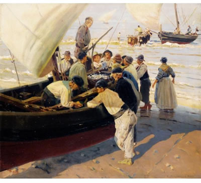Sample artwork by Enrique Martinez Cubells Y Ruiz (1874 - 1947), known for painting of marine, boats, water scenes - View similar artists and auction records