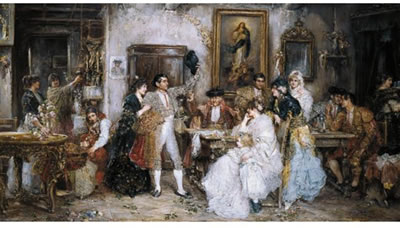 Sample artwork by Juan Pablo Salinas y Teruel (1871 - 1947), known for aristocratic figures and genre in interior settings--paintings - View similar artists and auction records