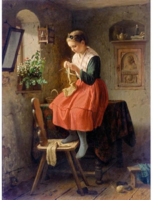 STRICKENDES MÄDCHEN (GIRL KNITTING BY A WINDOW) by Johann Georg Meyer von Bremen - Auction record, sale price, and art valuation. Compare with similar artists and explore comparable artworks.