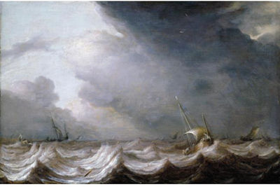 DUTCH FISHING PINKS AND OTHER SMALL VESSELS AT SEA IN STORMY WEATHER
