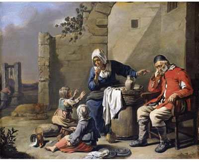 A FAMILY RESTING BEFORE A HOUSE, WITH A MOTHER SILENCING HER CHILDREN WHILST HER HUSBAND SLEEPS by Abraham Willemsens - Auction record, sale price, and art valuation. Compare with similar artists and explore comparable artworks.