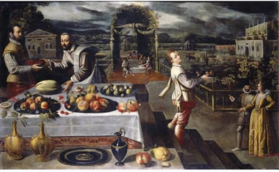 A BANQUET IN A FORMAL PALACE GARDEN
