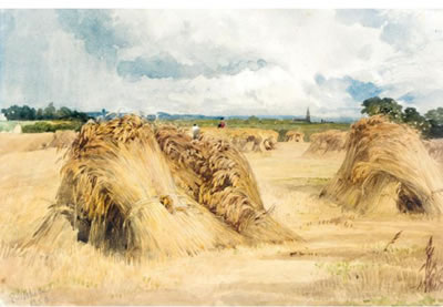 HAY AND WHEAT STOOKS BEFORE THE RAIN by Edward Duncan - Auction record, sale price, and art valuation. Compare with similar artists and explore comparable artworks.