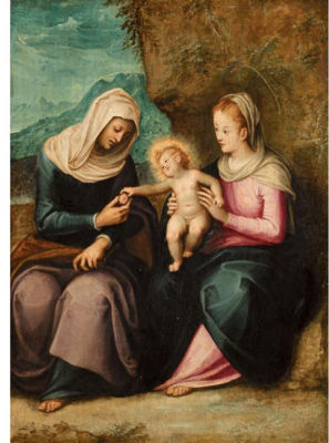THE MADONNA AND CHILD WITH SAINT ANNE IN A LANDSCAPE by Guglielmo Caccia - Auction record, sale price, and art valuation. Compare with similar artists and explore comparable artworks.