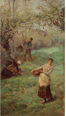 PICKING CIDER APPLES, NORMANDY by William John Hennessey - Auction record, sale price, and art valuation. Compare with similar artists and explore comparable artworks.