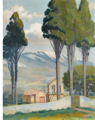 A CHURCH IN A MOUNTAIN LANDSCAPE