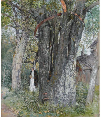 UNDER THE OLD PEAR TREE by Mikhail Markelovich Guzhavin - Auction record, sale price, and art valuation. Compare with similar artists and explore comparable artworks.