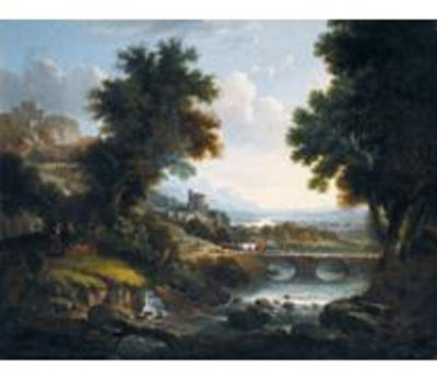 AN EXTENSIVE ITALIANATE LANDSCAPE WITH GYPSIES IN THE FOREGROUND by George (of Chichester) Smith - Auction record, sale price, and art valuation. Compare with similar artists and explore comparable artworks.