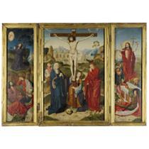 A TRIPTYCH REPRESENTING THE CRUCIFIXION, FLANKED BY THE AGONY IN THE GARDEN AND THE RESURRECTION, WITH SCENES FROM THE PASSION BEYOND